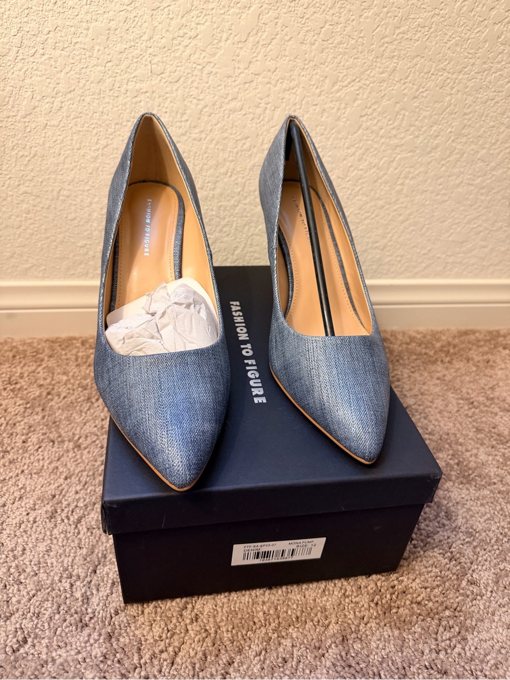 Fashion to Figure Denim-Look Pointed-Toe Pumps - Blue